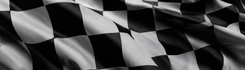 Obraz premium Close-up of Waving Black and White Checkered Racing Flag Texture