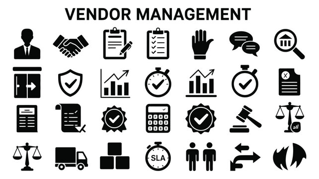 Vendor Management Icons Set &ndash; Supplier, Procurement, Business Operations and Partnership Vector.