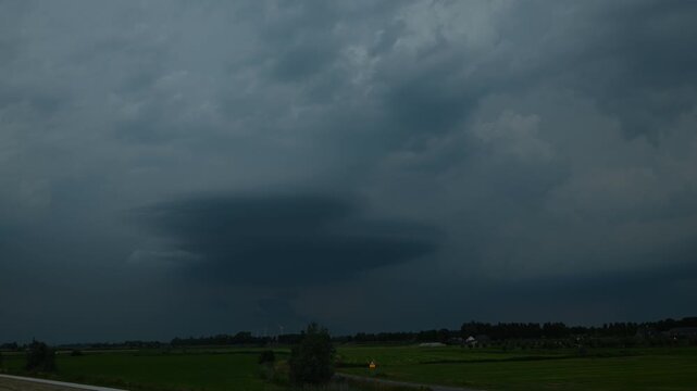 Time lapse of a severe thunderstorm with lightning flashing