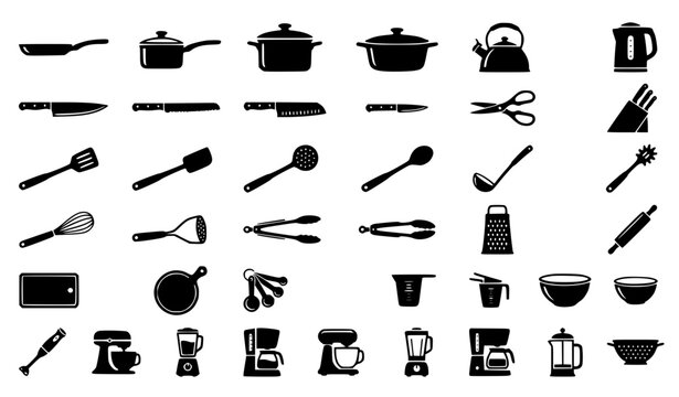 Cookware and Kitchen Tool Silhouette Vector Collection