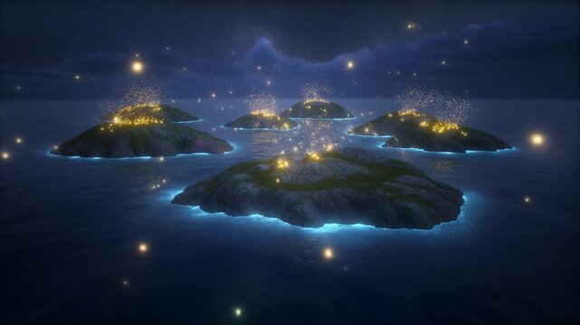 Stars animation floats enchanted fantasy island worlds. Mystic stars animation lights glowing magical lanterns. Cosmic stars animation tracks deep universe night skies.