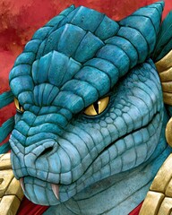 Fototapeta premium Lord Quetzalcoatl Poster Featuring a Blue Serpent Character With a Detailed Face
