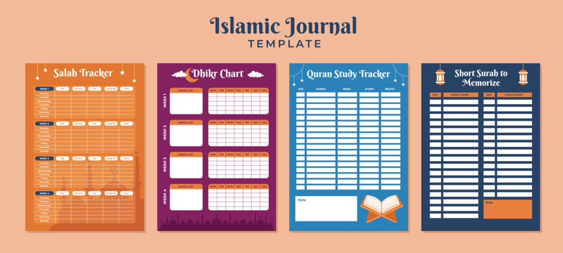 Islamic journal template with daily tracker charts
