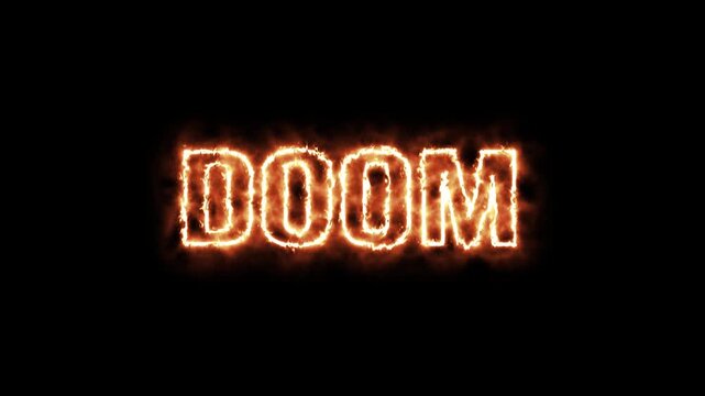 Fiery Doom Text Burning Brightly Against Black Background. The word doom in glowing orange letters.