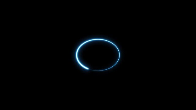 Abstract circle saber light frame animation, glowing Neon blue circle beautiful saber animation on black background, 4K