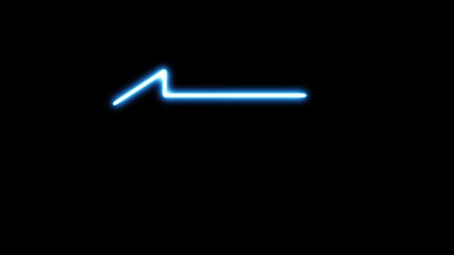 Neon arrow icon saber animation on black background. glowing neon arrow pointing left.