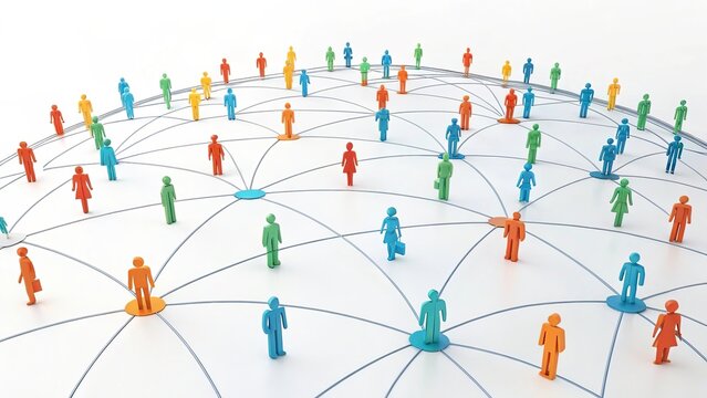 Colorful connected people illustrate global networking collaboration communication and community relationships worldwide.