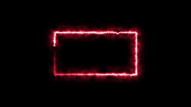Rectangle icon animation glowing red color border frame display, round shape rotation footage, rectangle animation on black screen background, 4K video