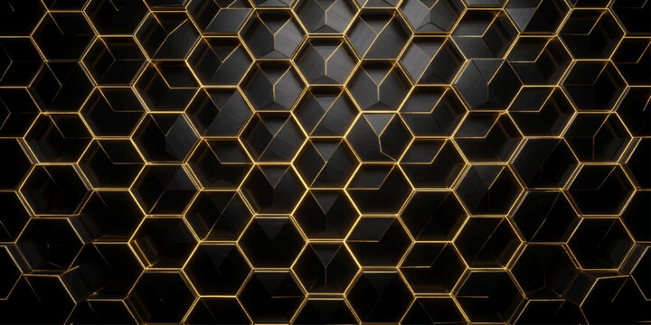 Seamless Abstract Hexagon Honeycomb Pattern Background with Geometric Yellow 3D Hexagonal Texture Design