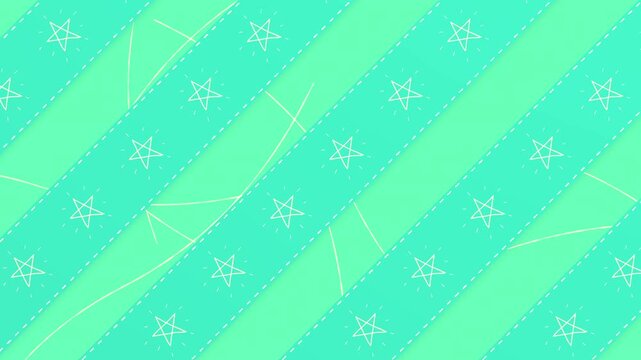 手書きの星が光るステッチの入ったテープが、ストライプ状に動く緑色のかわいいループ背景