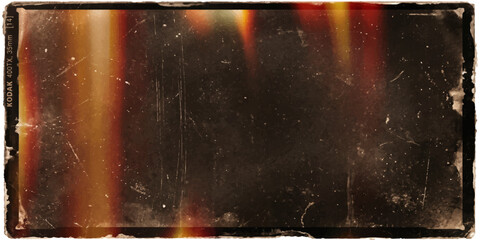 Grunge Old Film Strip Background with Abstract Cosmic Nebula, Stars and Galaxy Light in Dark Space Universe, Vintage Cinema Texture Wallpaper © YEASMIN