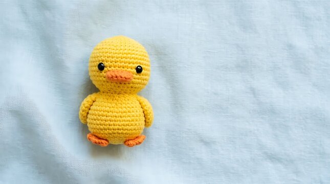 Small Yellow Crochet Duck Toy Closeup.
