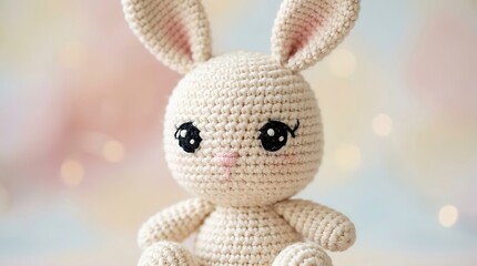 Fototapeta premium Crochet Bunny Toy With Big Eyes.