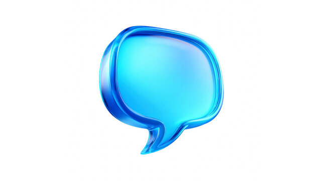 A glossy blue glass speech bubble icon featuring a smooth rounded shape and vibrant lighting