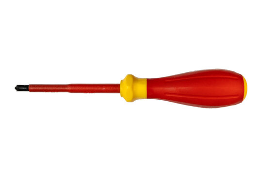 Ergonomic insulated flathead screwdriver tool with red yellow handle