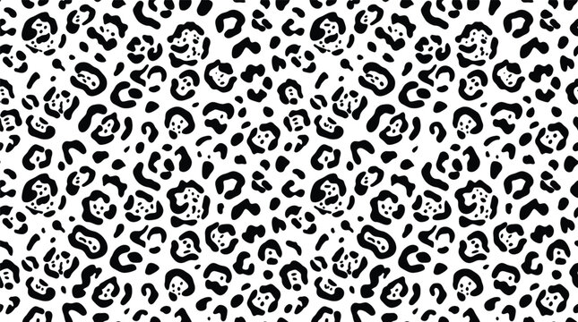 Seamless leopard skin pattern with black spots on white background for textile design and fashion print