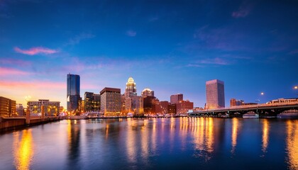Naklejka premium milwaukee skyline night photography stunning cityscape at dusk