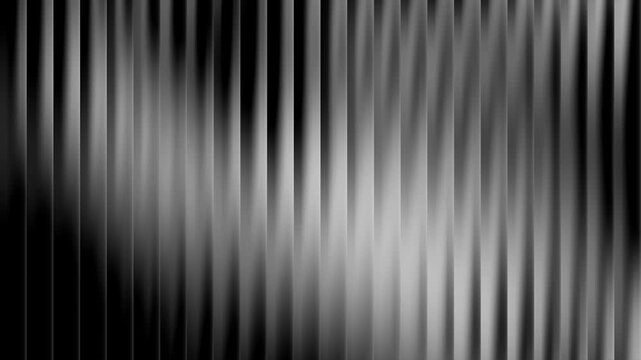 Elegant Monochromatic Reeded Glass Texture with Vertical Fluted Distortion and Metallic Silver Gradient Flow for Minimalist Web UI UX Background.