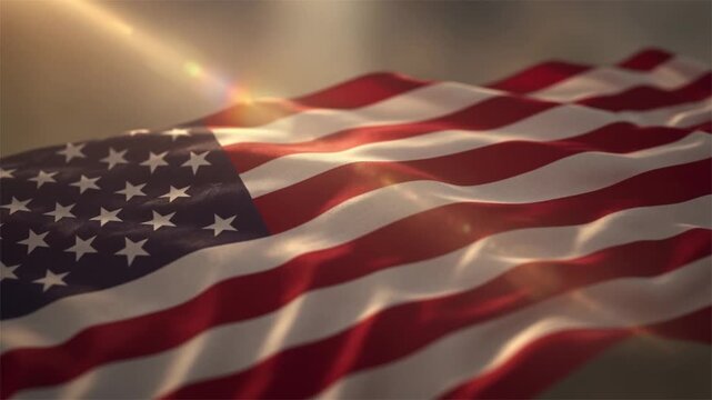 Waving American flag sky background for patriotic commercials, national holiday posts, civic event videos, and warm cinematic USA edits