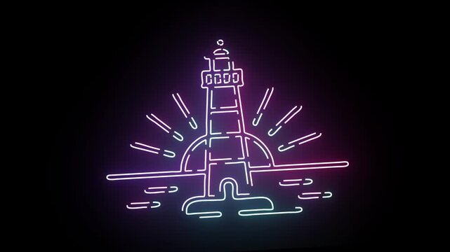 Color shifting neon lighthouse background for coastal promos, ocean themed videos, nautical intros, travel edits, and retro glow motion projects