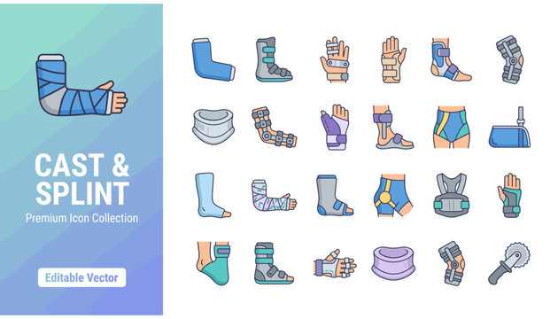 Flat style cast and splint medical illustration collection