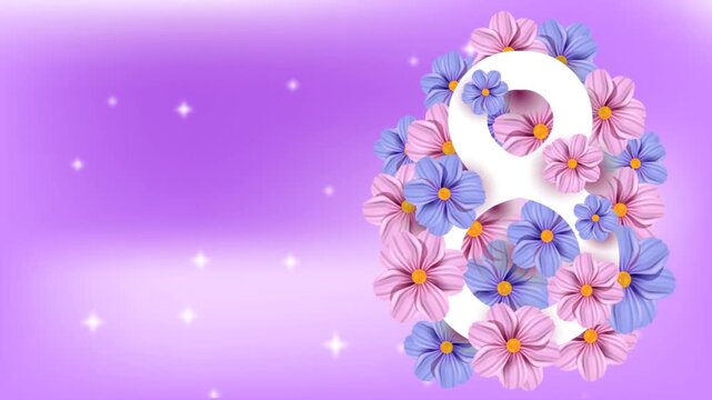 Elegant International Women's Day background featuring a stunning composition of spring flowers, such as tulips and mimosa. A festive, romantic design perfect for March 8th celebration videos, greetin