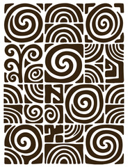 Fototapeta premium Abstract dark brown spiral mosaic pattern with geometric mosaic, brown swirls