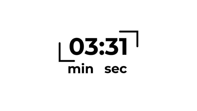 Digital Timer 7 minutes Display With Countdown Numbers On Black and White Background