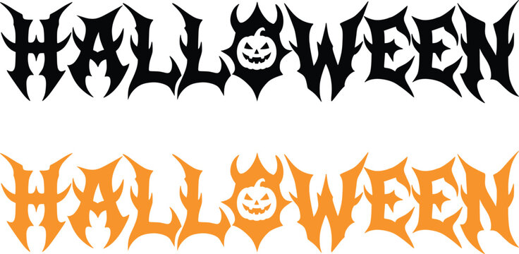 Halloween typography designs with jack o lantern and devil horns in black and orange