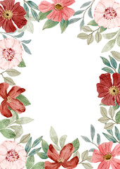 Obraz premium Watercolor floral frame with red and pink flowers