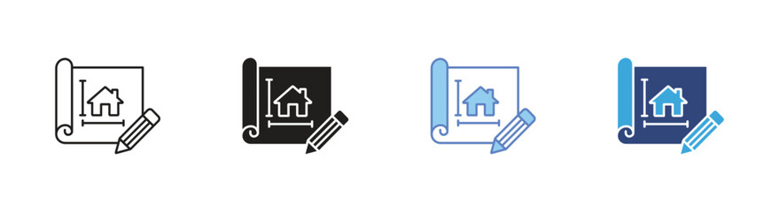 House blueprint icon set, Architectural plan symbols, Home design vector icons, Building blueprint signs, Construction planning vector icons © Kamrul