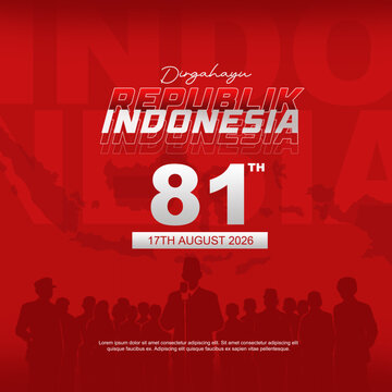 Dirgahayu Republik Indonesia 81st Independence Day Anniversary 17th August 2026 Celeration Design with Proclamation Silhouette and Modern Typography on Red Monocrome Background. 