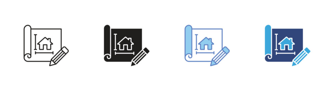 House blueprint icon set, Architectural plan symbols, Home design vector icons, Building blueprint signs, Construction planning vector icons