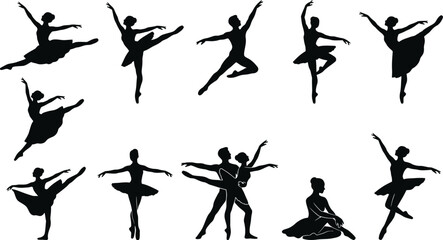 collection of ballet dancers in various poses on white background © Mollik