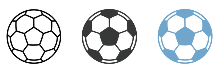 Fototapeta premium Soccer Ball Icons in Outline, Black and White, and Blue Styles for Sports, Football, Recreation, and Modern Vector Design
