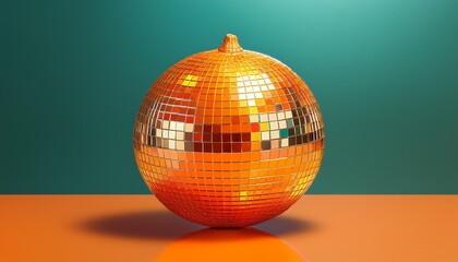 orange tangerine disco ball fruit reflective glossy creative surreal pop art modern playful concept colorful vibrant fun whimsical decor fashion style food background copy space abstract banner