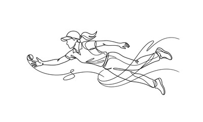Obraz premium ICC Women's cricket World cup one line art design 2026 Athlete diving to catch a frisbee in mid-air isolated on transparent background, Vector