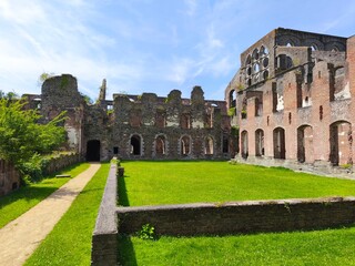 Fototapeta premium Stunning view of medieval Belgian abbey architecture under natural light.