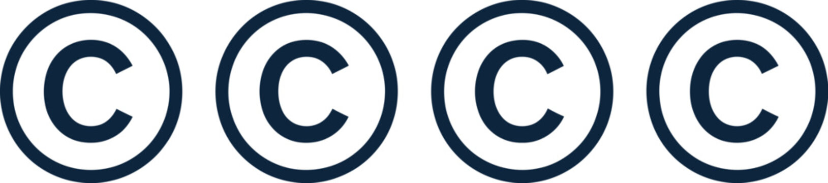Copyright, symbol icon set, circular copyright signs, editable vector icons for intellectual property protection, legal documents, branding, and publishing.