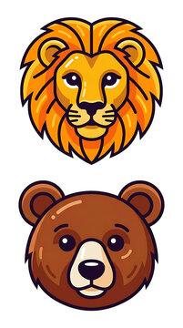 Cartoon lion and bear characters with expressive faces.