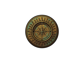 Obraz premium Vintage Brass Compass With A Sunburst Border Cardinal Direction Markers And An Aged Green Patina On A White Surface For A Classic Navigation Theme Vector Illustration