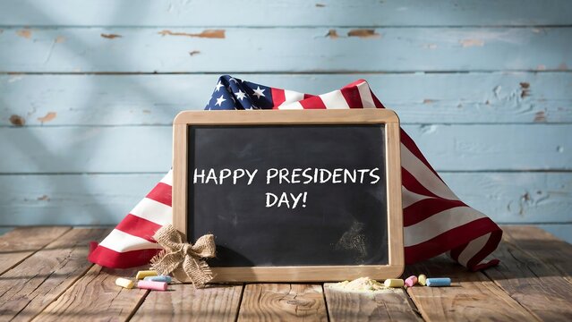 Happy presidents day chalkboard with american flag