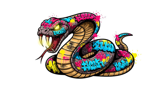 Colorful graffiti snake with open mouth