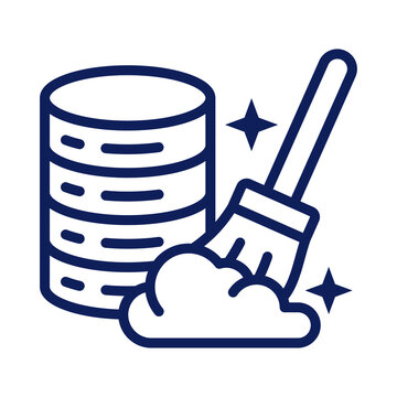 Database cleaning icon stack of disks with brush isolated on transparent background