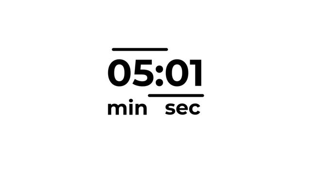 Digital timer 43 minutes countdowns in diverse time formats against black and white background