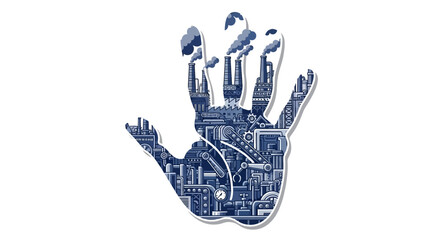 Fototapeta premium Industrial hand with factory and smokestack on white background vector
