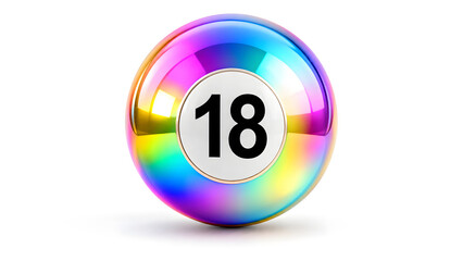 Obraz premium Pool ball with number eighteen iridescent sphere on a white background