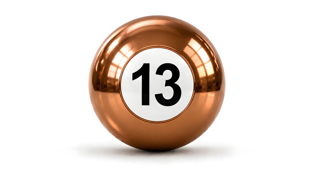 Copper billiard ball with number thirteen on a white background pool