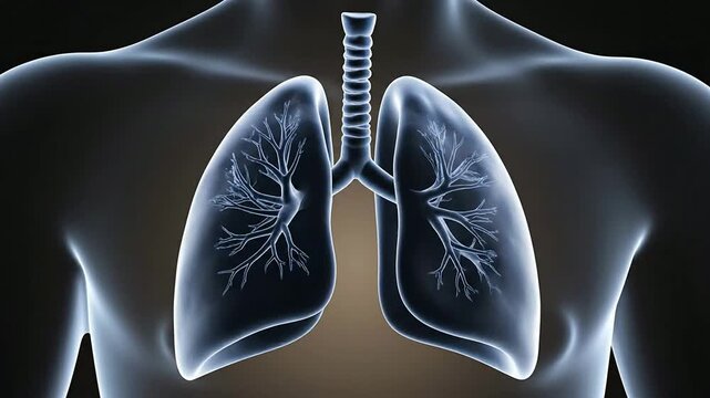 Stylized 4K CGI Animation Of Human Lungs Expanding And Contracting With Detailed Motion Set Against A Dark Background For Medical And Educational Use