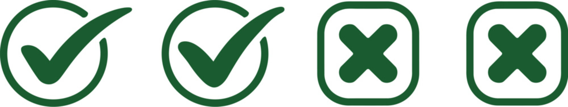 Tick mark, icon set, hand drawn check mark symbols on white background, creative vector icons for approval, verification, checklists, and user interface design.